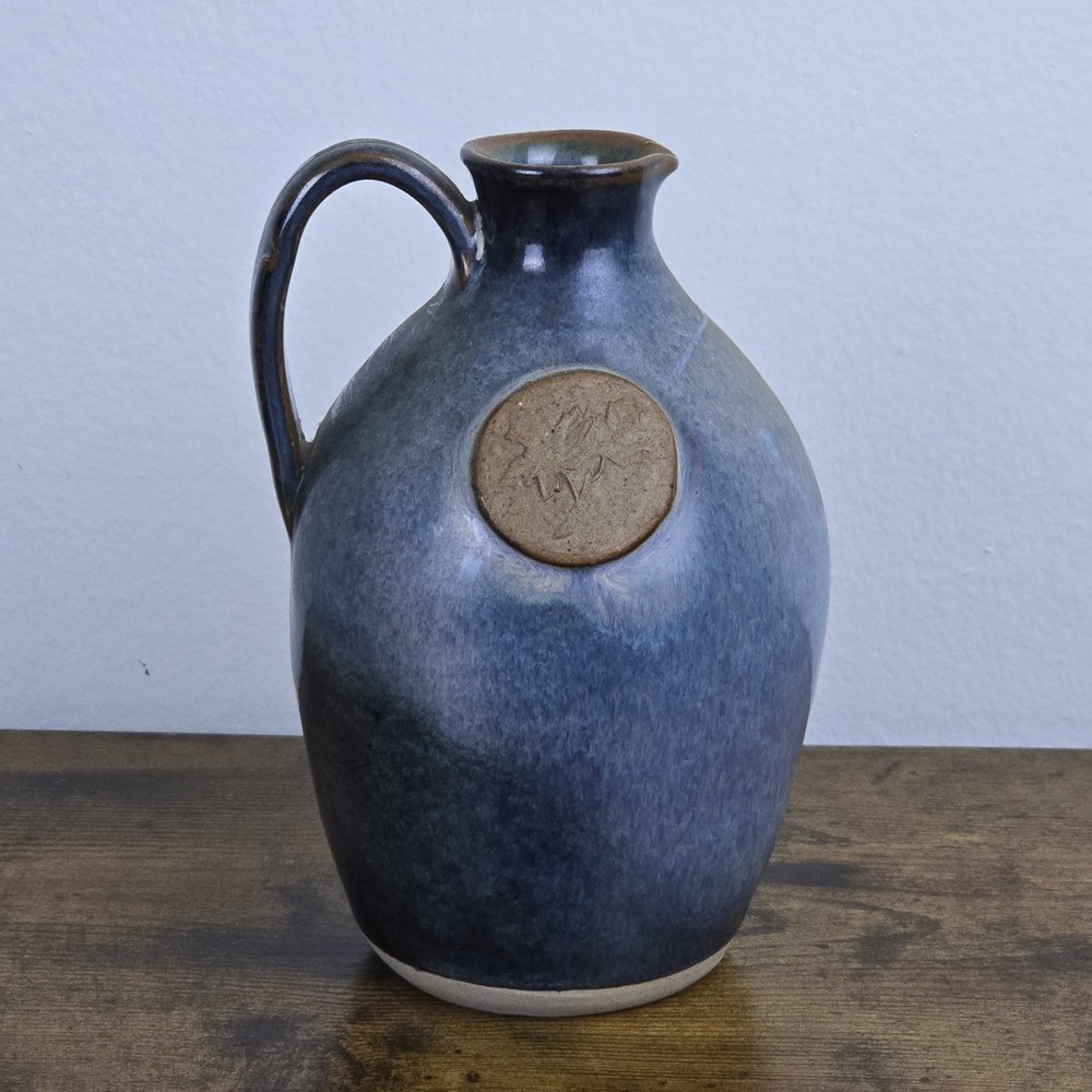 Purcell's Cove Pottery Nova Scotia Stoneware Pitcher Jug Blue Drip Glaze Syrup